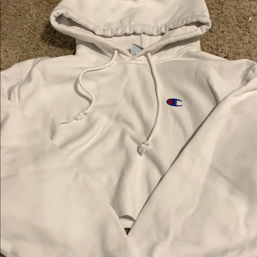 white champion cropped hoodie